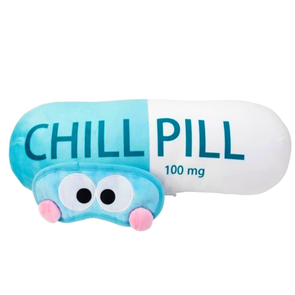 Chill Pill Plush Pillow with Eye Mask